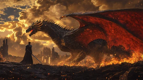 Fiery Dragon and Knight Duel