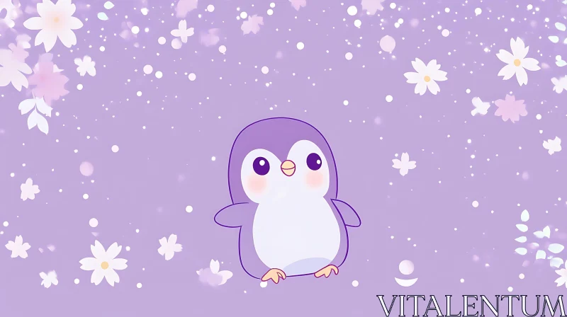 AI ART Lilac Penguin with Floral Accents