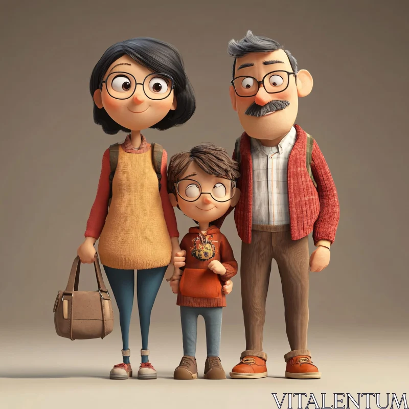 Cartoon Family Portrait with Warm Colors AI Image