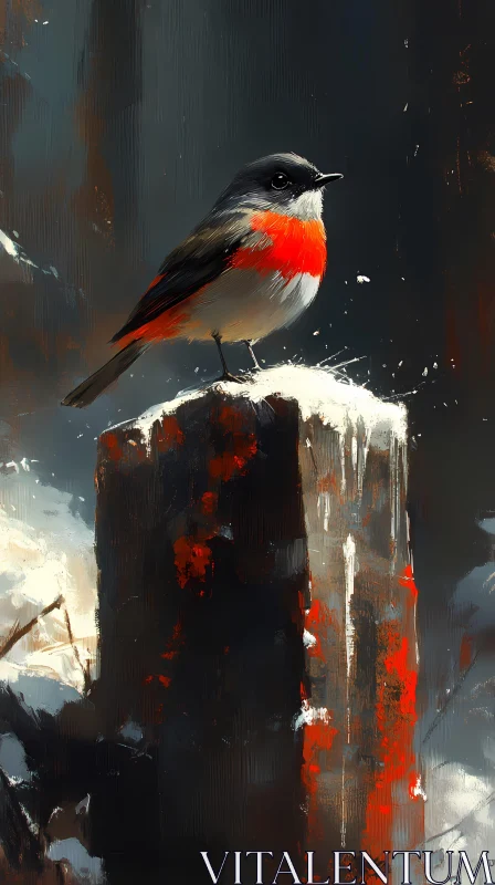 Vibrant Bird in Winter Scene AI Image