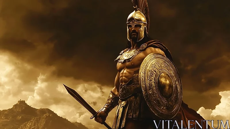 Ancient Warrior with Sword and Shield AI Image