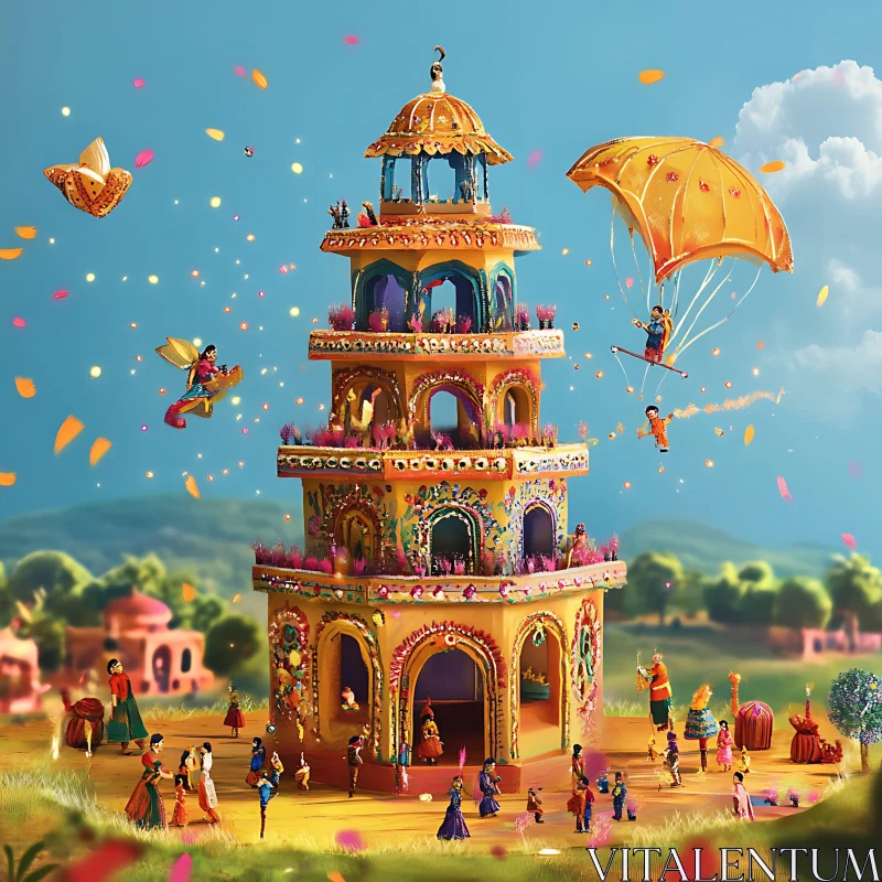 Whimsical Tower Celebration AI Image