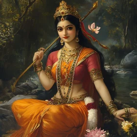 Serene Goddess in Traditional Splendor