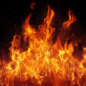 Intense Fiery Flames with Embers and Sparks
