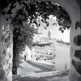 White Buildings View Through Arch