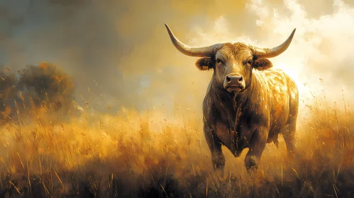 Sunset Bull in a Field