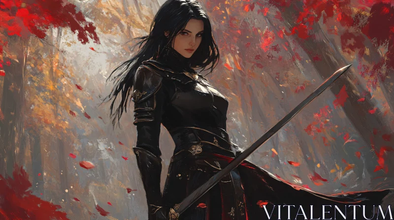 AI ART Female Warrior in Autumn Landscape