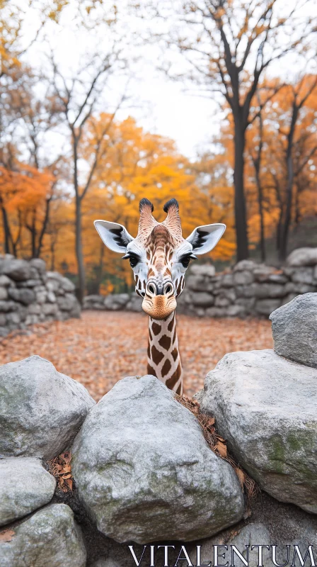 Giraffe Among Fall Colors AI Image