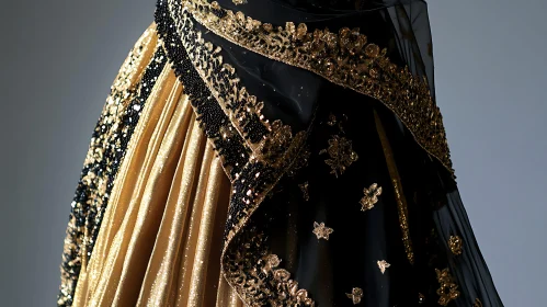 Luxurious Golden Fabric with Black Embroidery