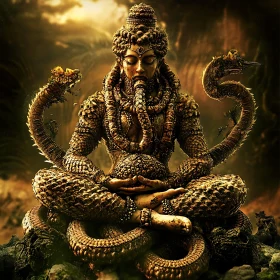 Ancient Golden Statue with Snakes