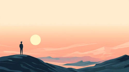 Man Silhouette at Sunset on Mountain