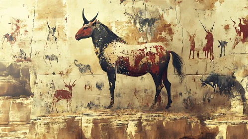 Prehistoric Cave Painting of a Horned Animal