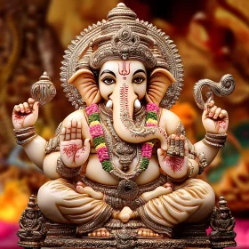Ganesha Statue with Golden Ornaments