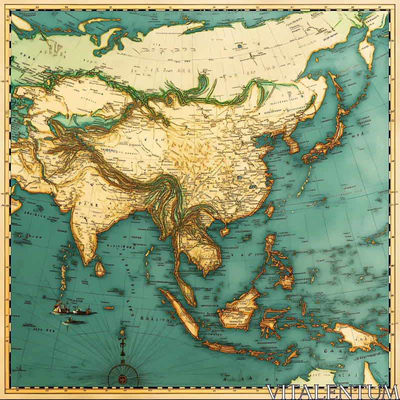 AI ART Detailed Antique Map of Asia