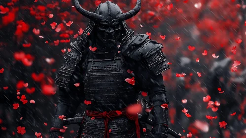 Armored Warrior with Red Blossoms