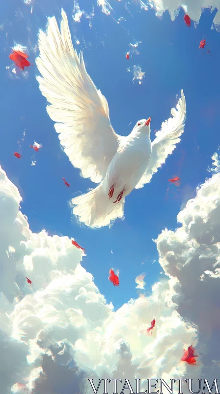 Flying White Dove Amidst Clouds AI Image