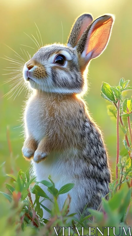 Young Rabbit in Nature AI Image