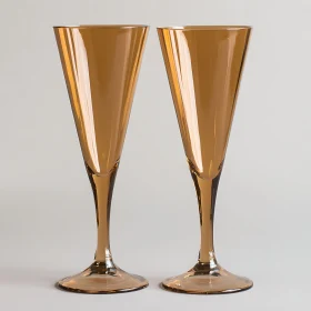 Pair of Amber Glass Champagne Flutes