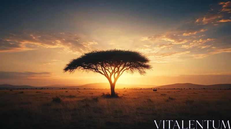 AI ART African Savanna Sunset with Lone Tree