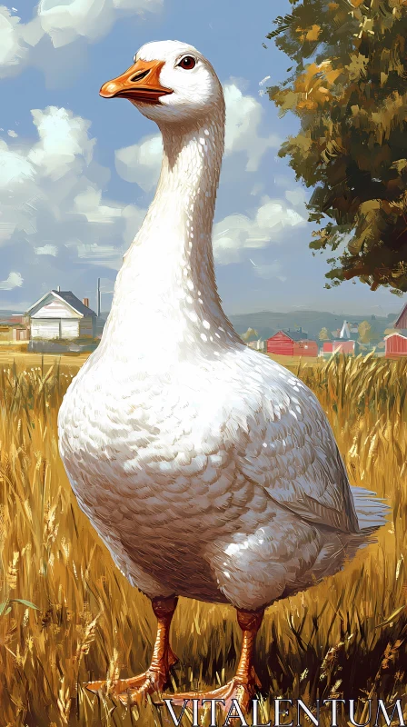 Goose Portrait in Rural Fields AI Image