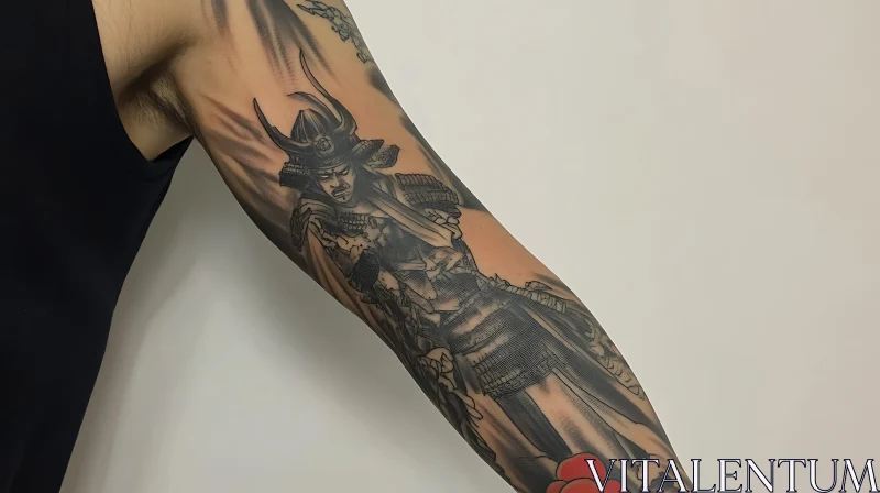 AI ART Forearm Tattoo: Samurai with Sword