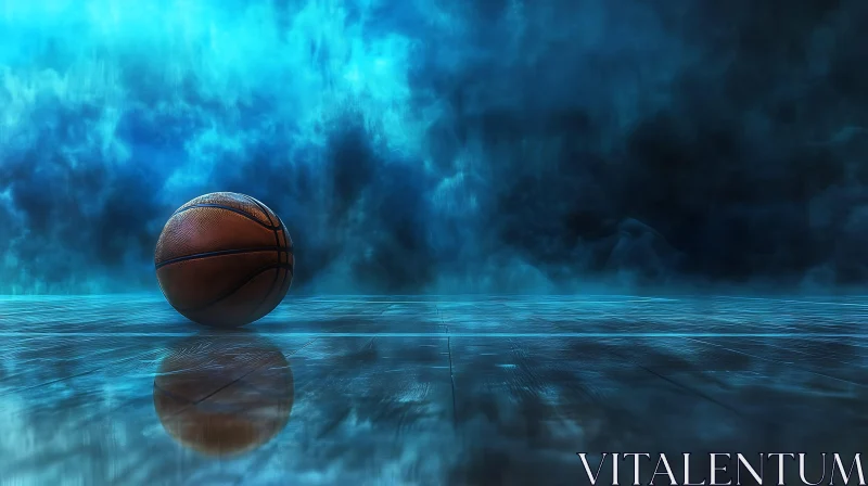 AI ART Basketball on Reflective Surface