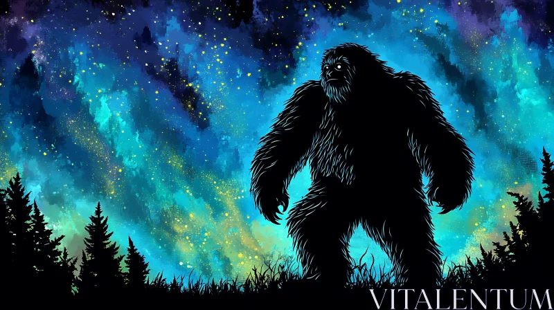 Mystical Bigfoot in Night Forest AI Image