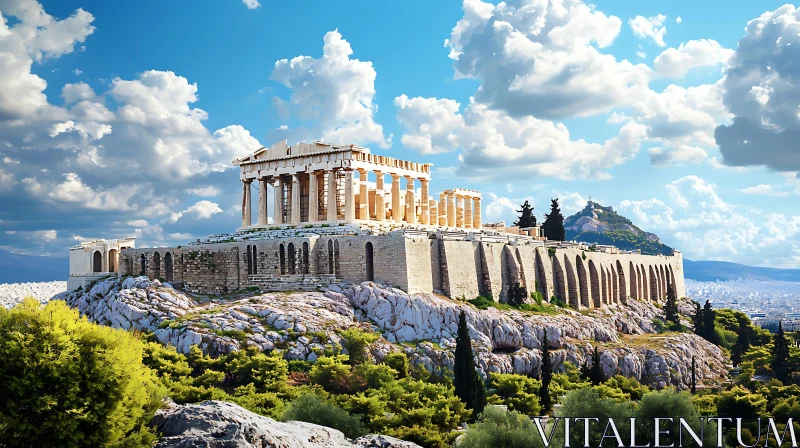 The Acropolis of Athens Under Cloudy Sky AI Image