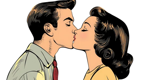 Retro Couple Kissing - Comic Style Artwork