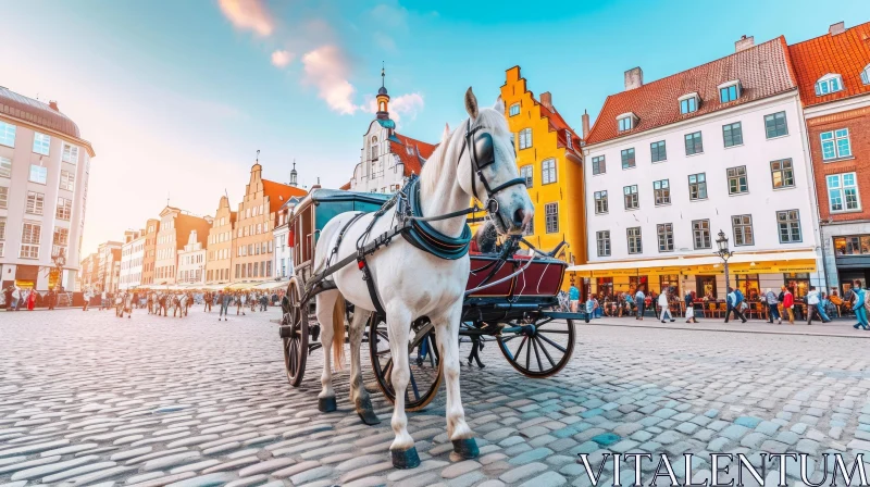 Baroque-inspired Horse and Carriage on Cobblestone Street AI Image