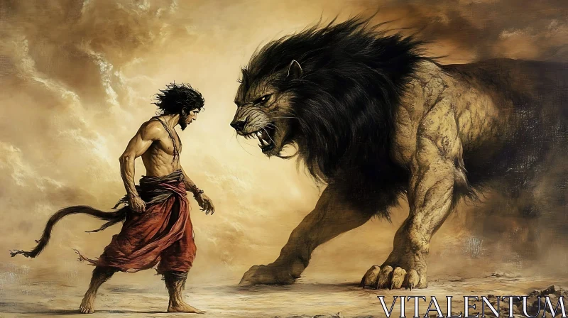 AI ART Face to Face: Man and Lion