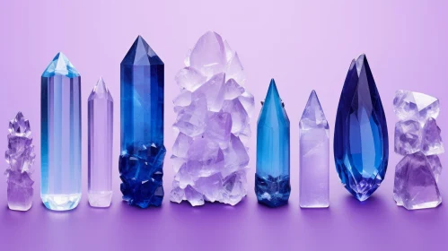 Blue and Purple Crystal Stones on Vibrant Purple Background - A Captivating Abstract Composition