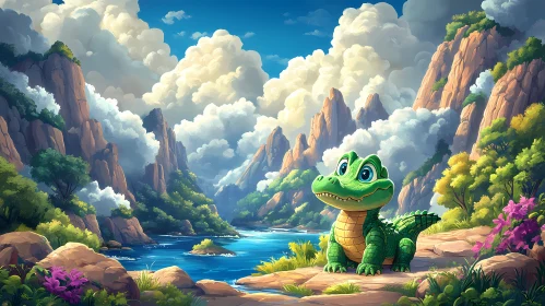 Whimsical Crocodile by the River