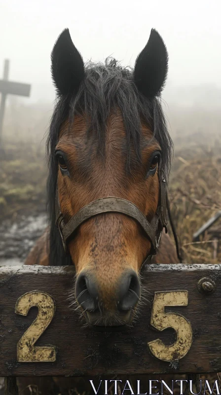 Foggy Encounter with a Horse AI Image