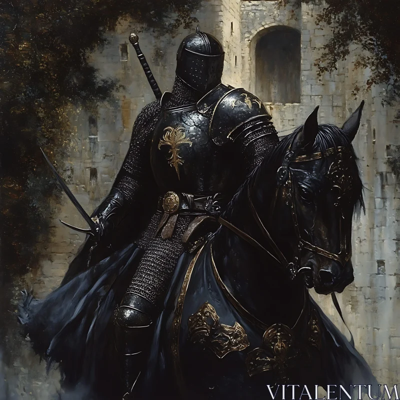 AI ART Armored Knight on Horse near Castle