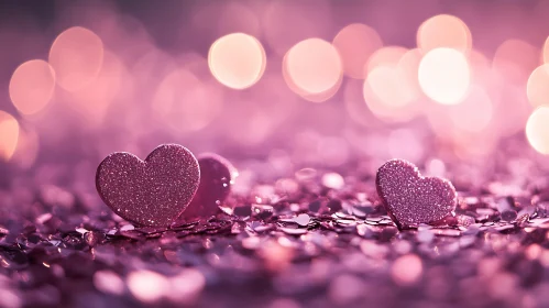 Pink Hearts and Bokeh Lights