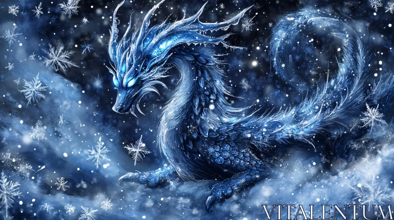 AI ART Frozen Dragon with Snowflakes