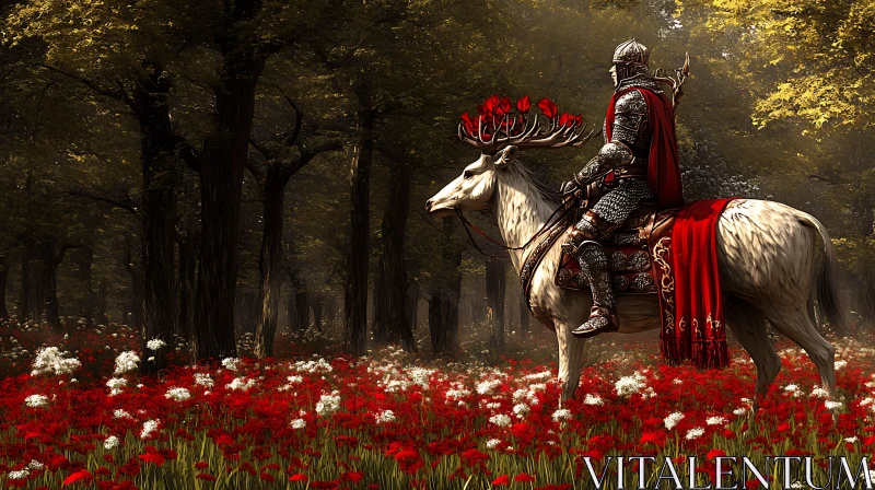 AI ART Armored Rider in Floral Meadow