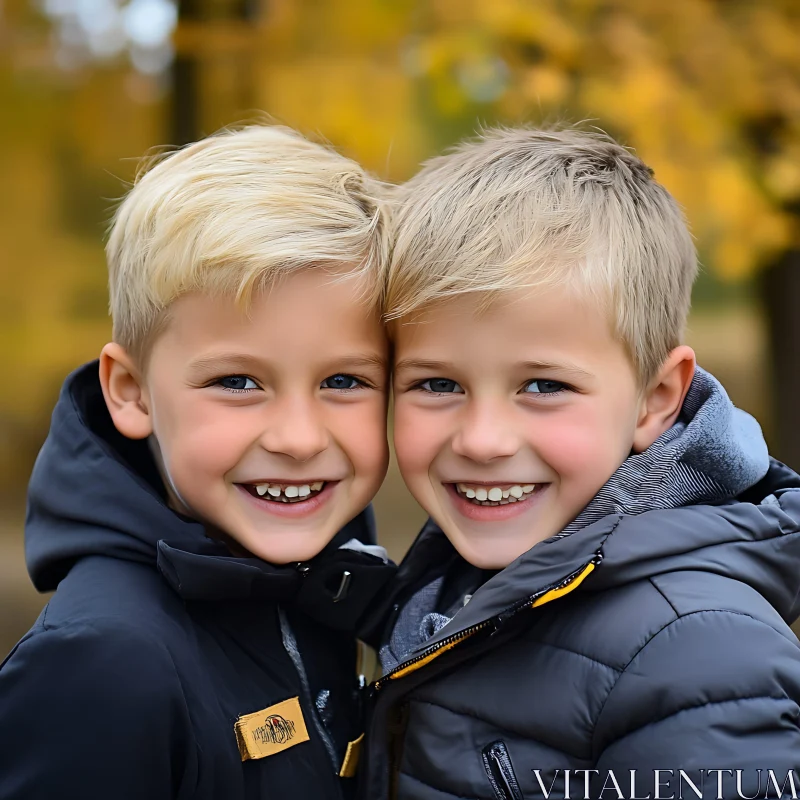 AI ART Twin Boys Autumn Portrait