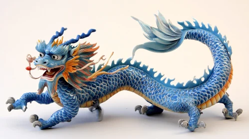 Azure Dragon Figurine with Orange Details