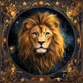 Golden Lion in Starry Frame