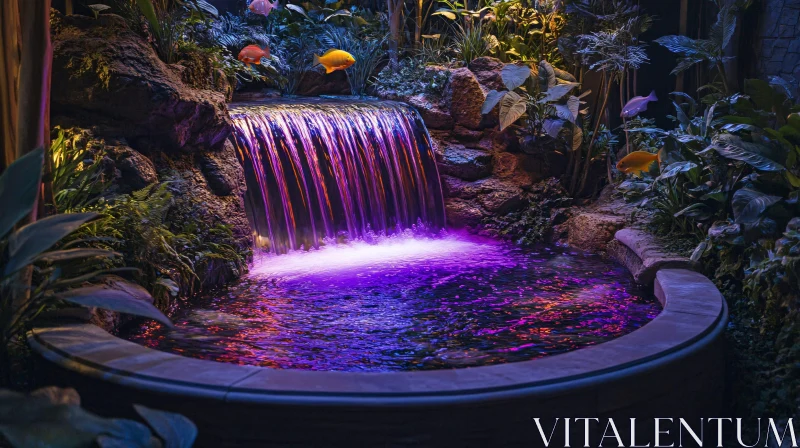 AI ART Colorful Waterfall into Illuminated Pond