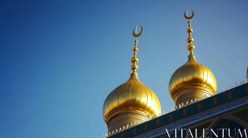 AI ART Islamic Golden Domes against Blue Sky