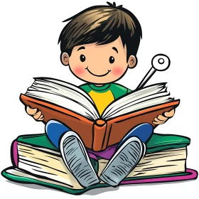 Cartoon Boy Enjoying Reading Book