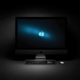 Minimalist Computer Workspace with Monitor, Keyboard, and Mouse