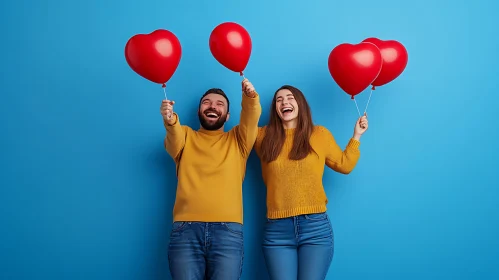 Heart Balloons and Joyful Couple