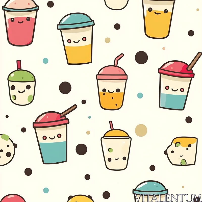 Cartoon Boba Tea Cups Background AI Image