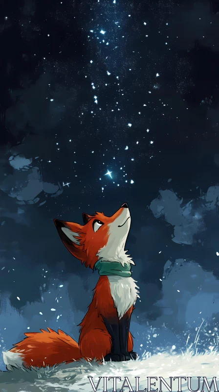 Star-Gazing Fox in the Snow AI Image