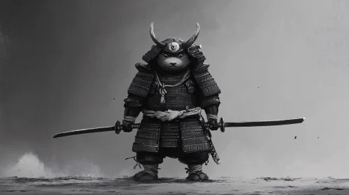 Monochrome Bear Samurai Ready for Battle