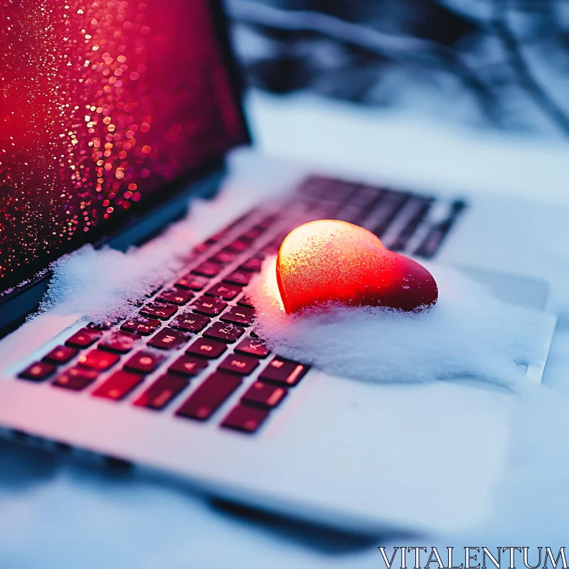 Icy Love: Heart on a Laptop AI Image